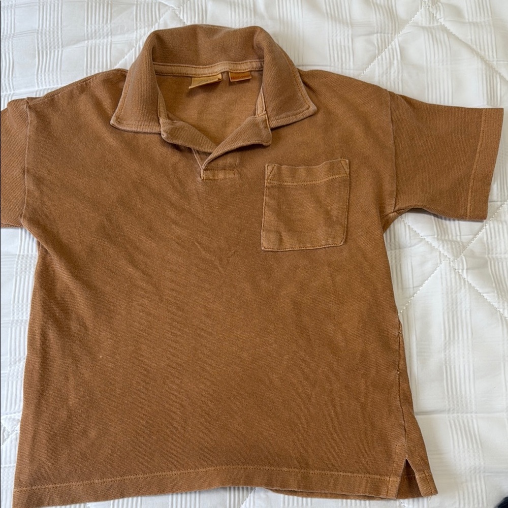 Zara Tan Polo Shirt with Pocket